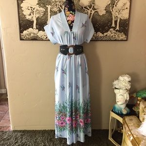 Vintage Baby Blue Floral MuuMuu Style Dress